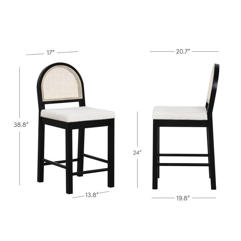 Nathan James Bailey Curved Back Counter Height Barstool Black Wood Oak Rattan Cream Boucle: Elegant 24in Seat, Rubberwood Frame