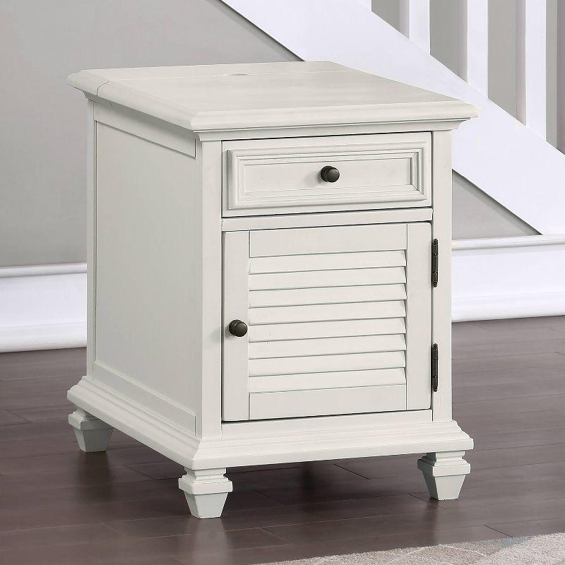 Charlestown Storage End Table with USB White - Steve Silver Co.: Cottage Style, Louvered Door Cabinet, Power Strip