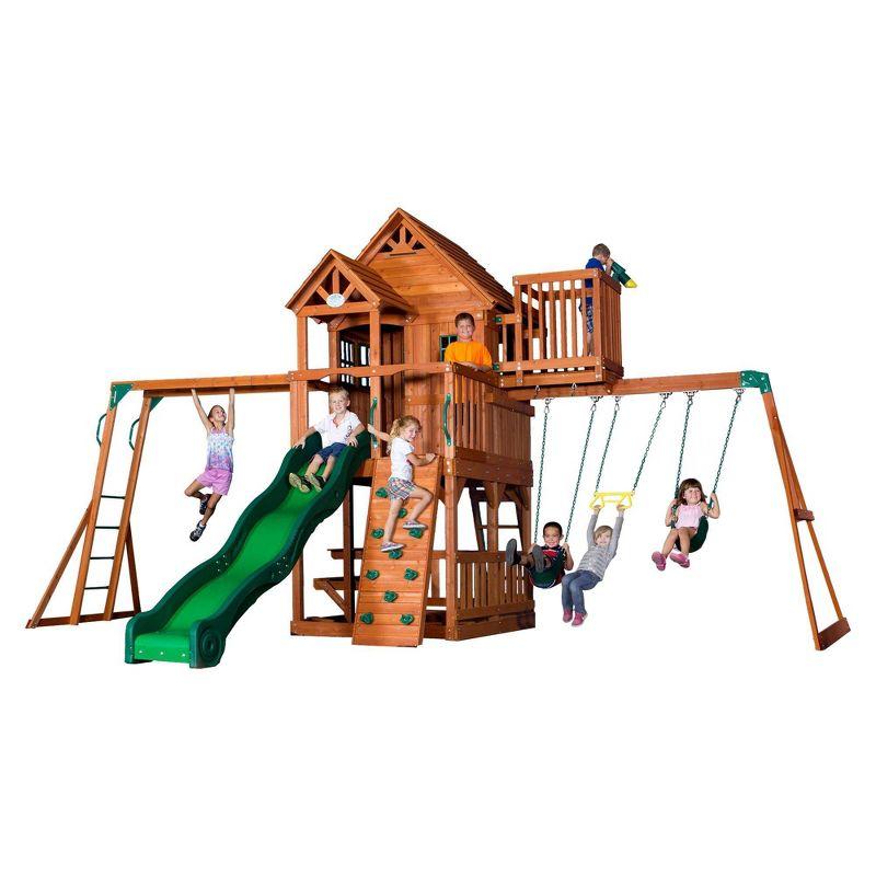 Backyard Discovery Backyard Discovery Skyfort II Cedar Wood Swing Set with Wave Slide, Clubhouse, Crow's Nest, and Monkey Bars
