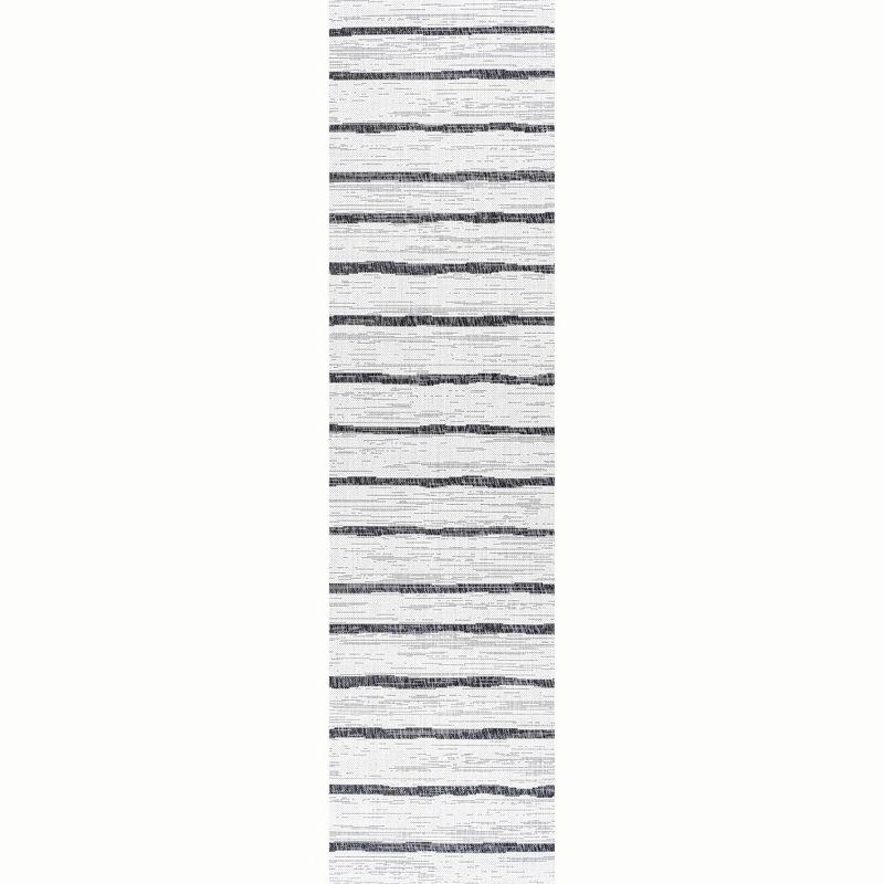 Modern Berber-Inspired Ivory/Black Stripe Synthetic Runner Rug 2x8