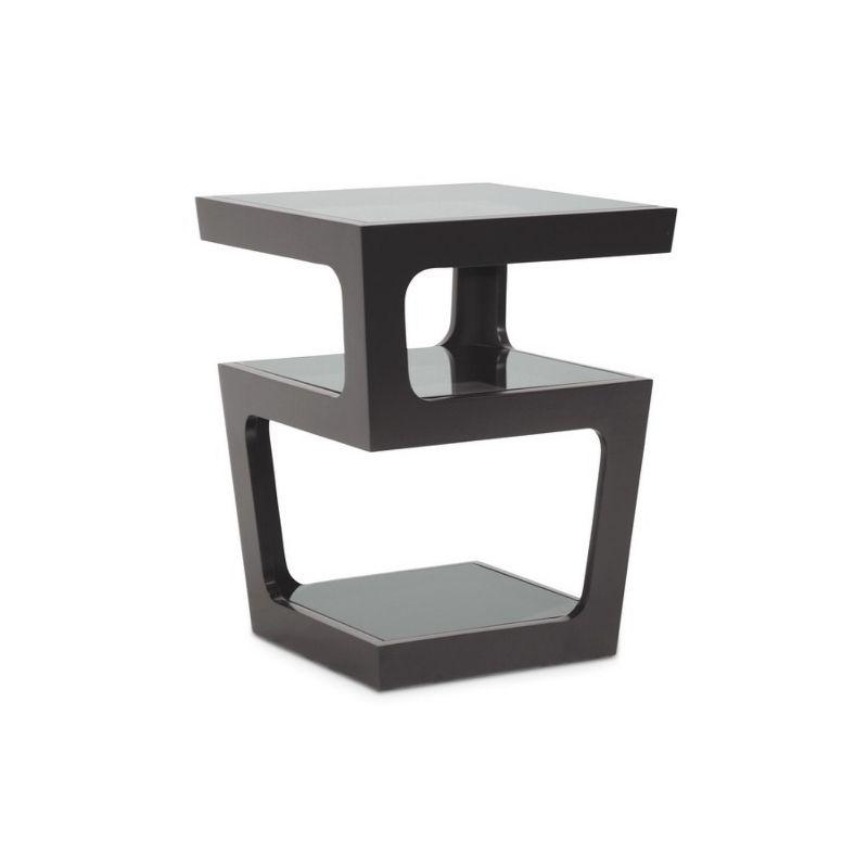 Black Modern End Table with 3-Tiered Glass Shelves