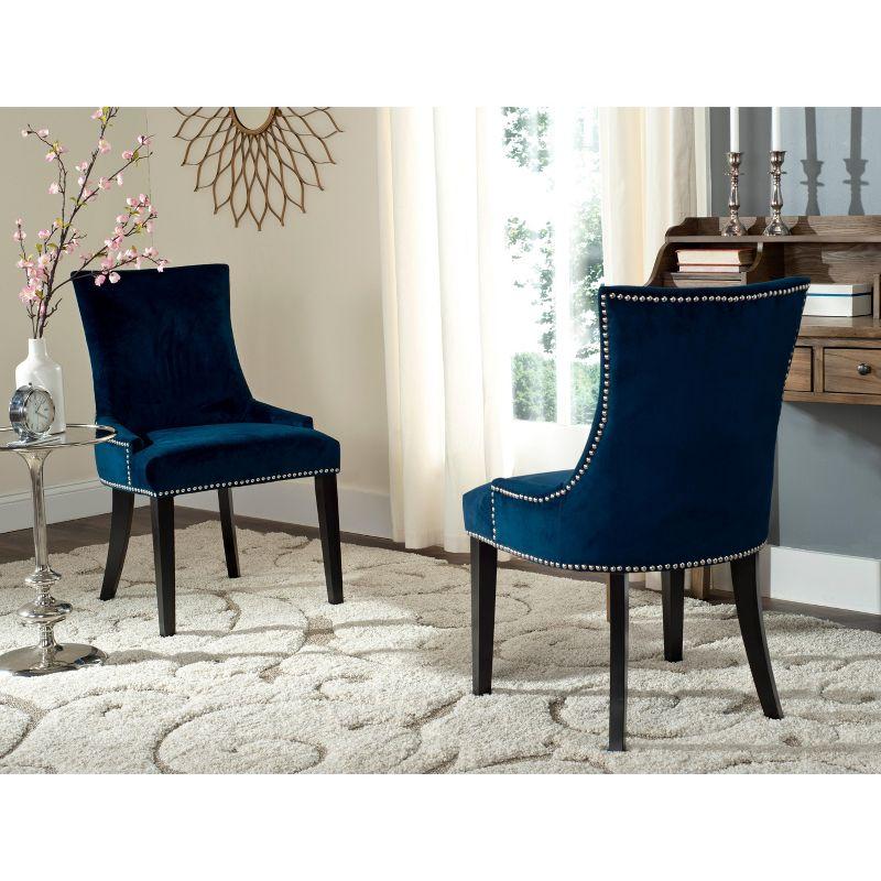 Elegant Sloped Arm Velvet Side Chair in Dark Navy - Set of 2