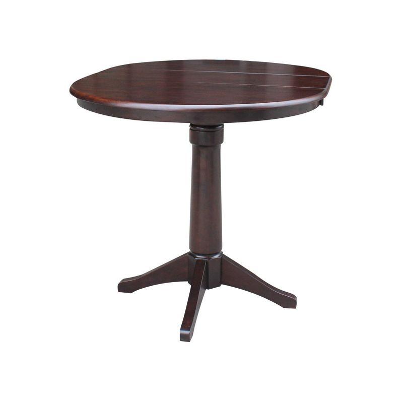 Espresso 36" Solid Wood Round Counter Height Extendable Dining Table