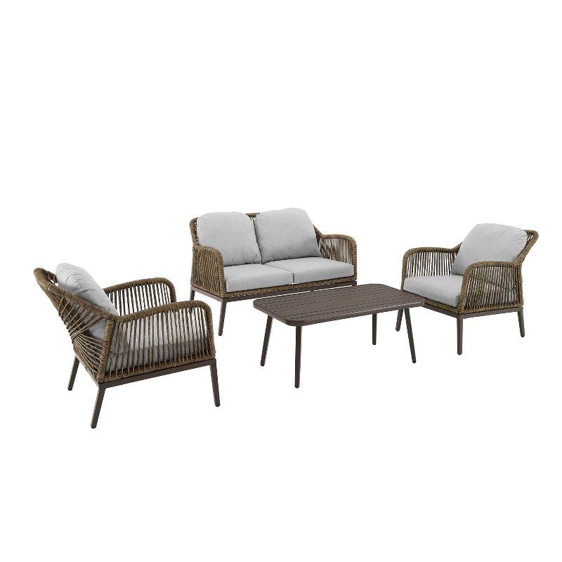 Haven 4pc Outdoor Wicker Conversation Set: Weather-Resistant, Steel Frame, Polyester Cushions - Crosley