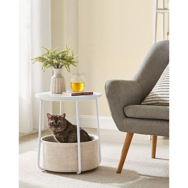 Small Round Side End Table Modern Nightstand with Fabric Basket