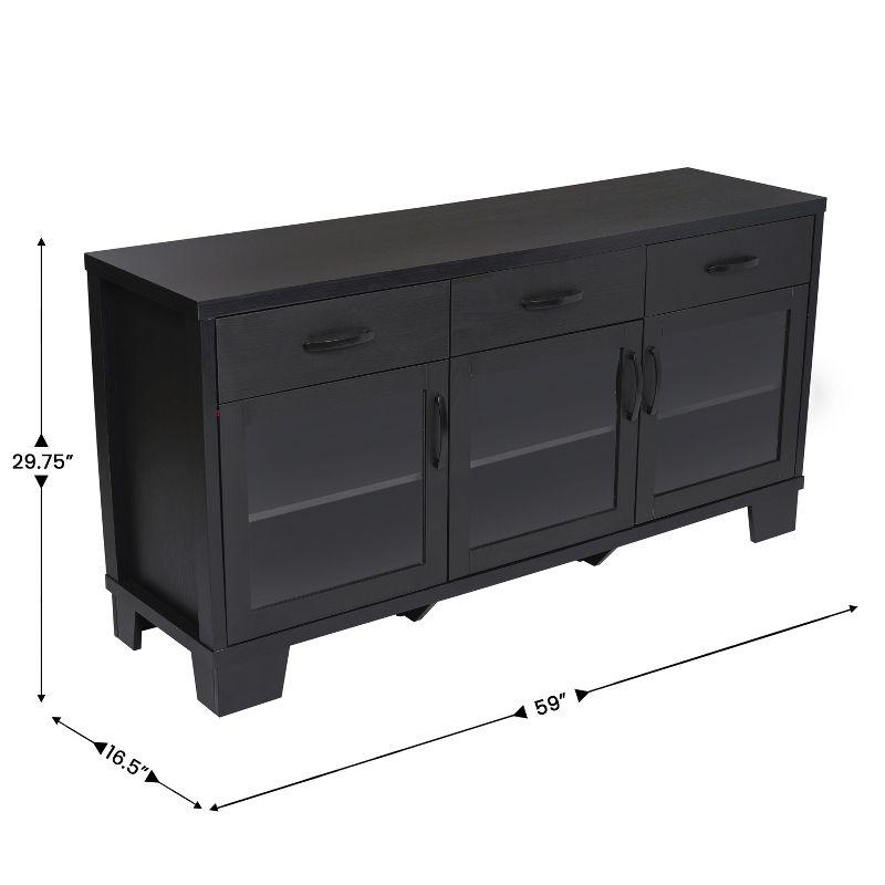 Merrick Lane Three-Drawer Engineered Wood Buffet Sideboard Cabinet with Three Tempered Glass Cabinet Doors for Dining Room/Kitchen