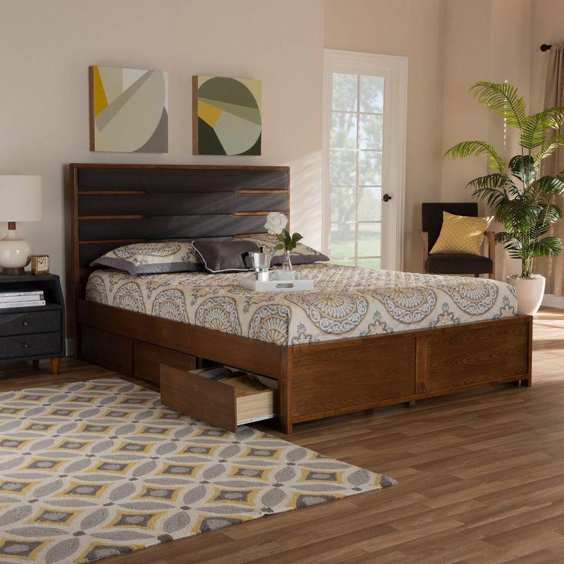 Elin Wood Platform Storage Bed with Drawers Dark Gray/Walnut - Baxton Studio