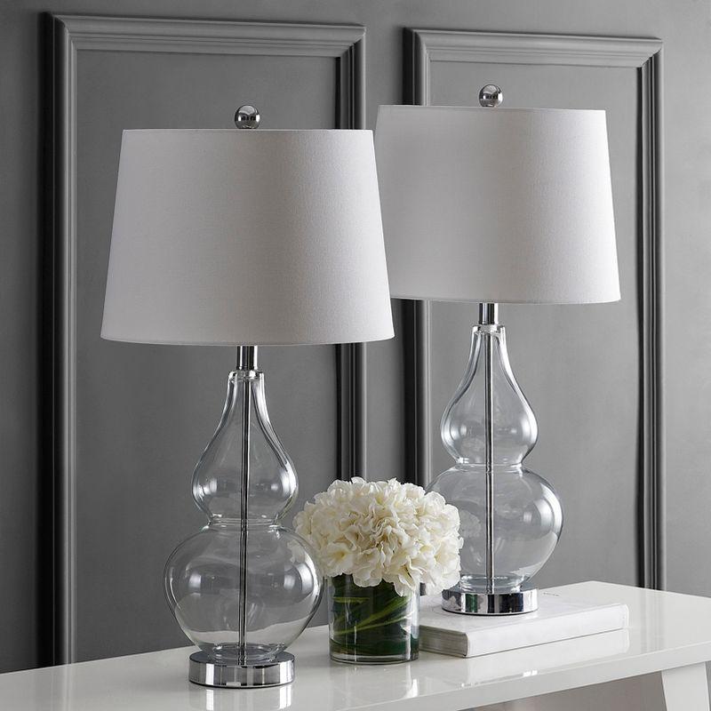 Frena Clear Glass and Chrome Table Lamp Set with White Shades