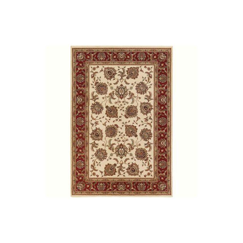 Ivory and Red Oriental Polypropylene Area Rug, 2 x 3 ft