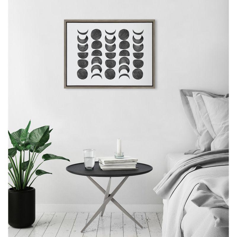 Kate and Laurel Sylvie 901 Moon Phases Black on White Framed Canvas by Teju Reval of SnazzyHues