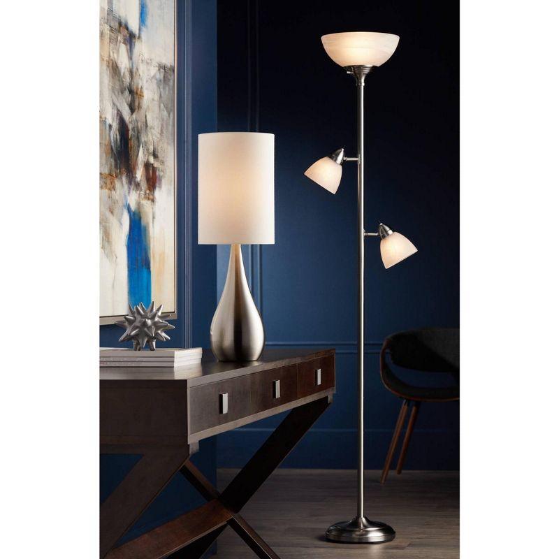 360 Lighting Ellery Modern Torchiere Floor Lamp with Side Lights 72" Tall Brushed Nickel Frosted White Glass Shade for Living Room Reading Bedroom