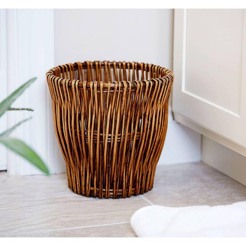 Small Brown Handwoven Willow Waste Basket with Removable Liner