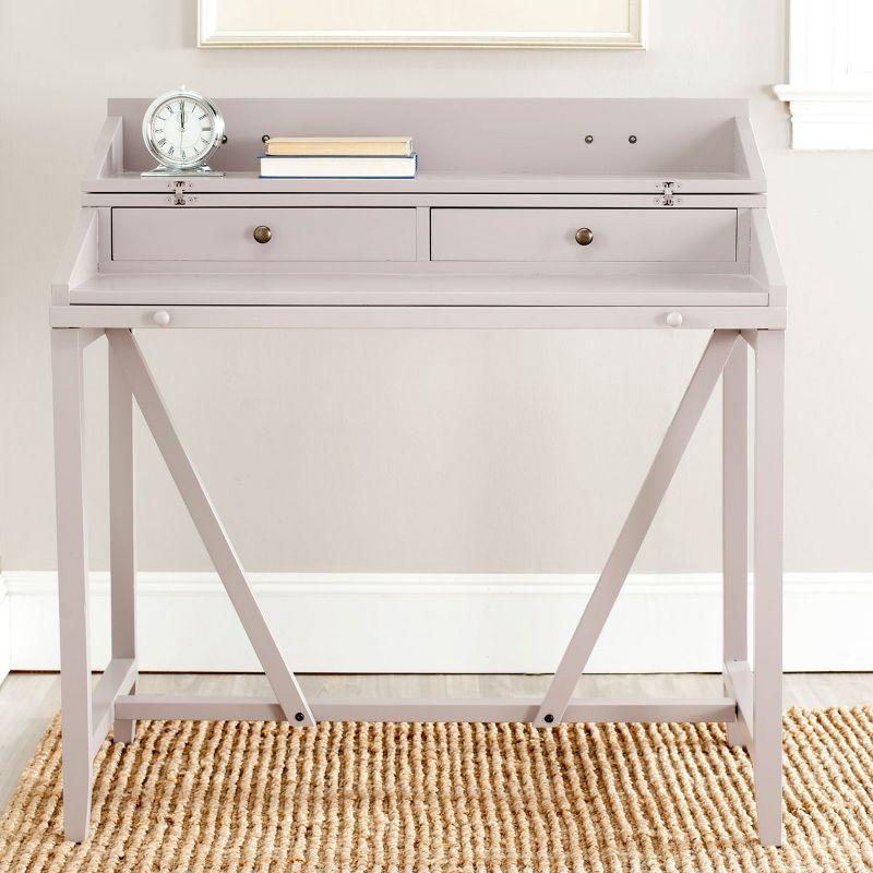 Transitional Wyatt 40" Writing Desk with Hutch and Drawers in Quartz Grey