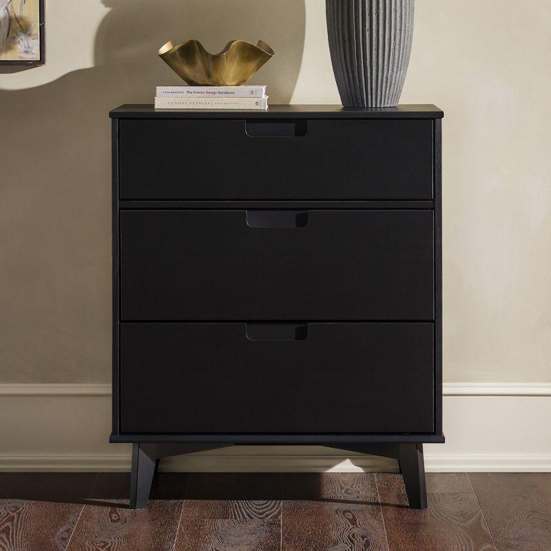 George Oliver Mid-Century Modern Solid Wood 3-Drawer Dresser – Black