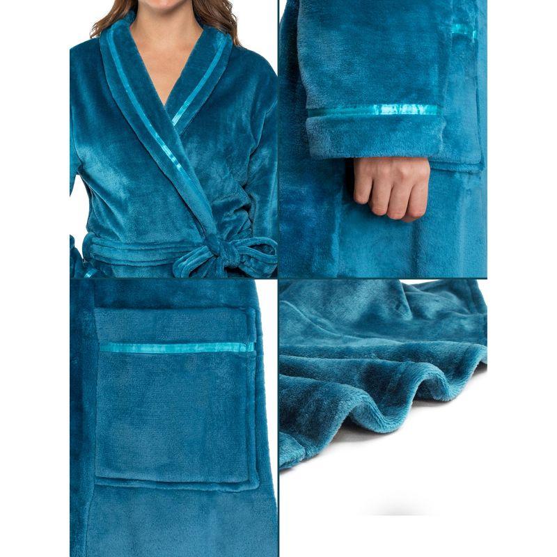 PAVILIA Fleece Robe For Women, Plush Warm Bathrobe, Fluffy Soft Spa Long Lightweight Fuzzy Cozy, Satin Trim