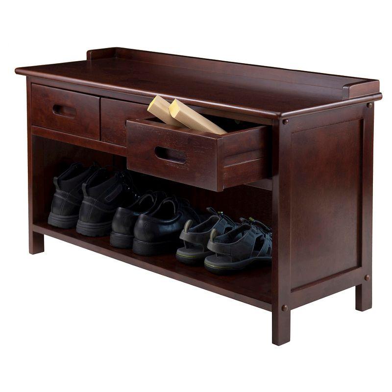 Transitional Walnut Finish Storage Bench with 3 Drawers