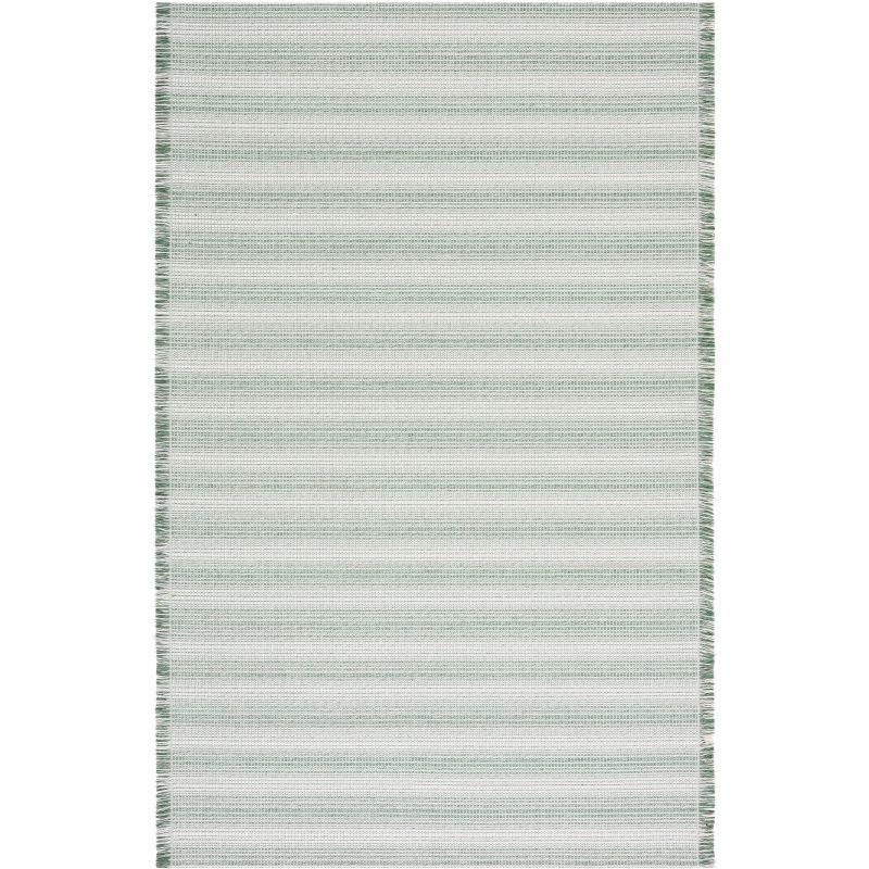 Ivory and Green Stripe Synthetic 5' x 7' Area Rug