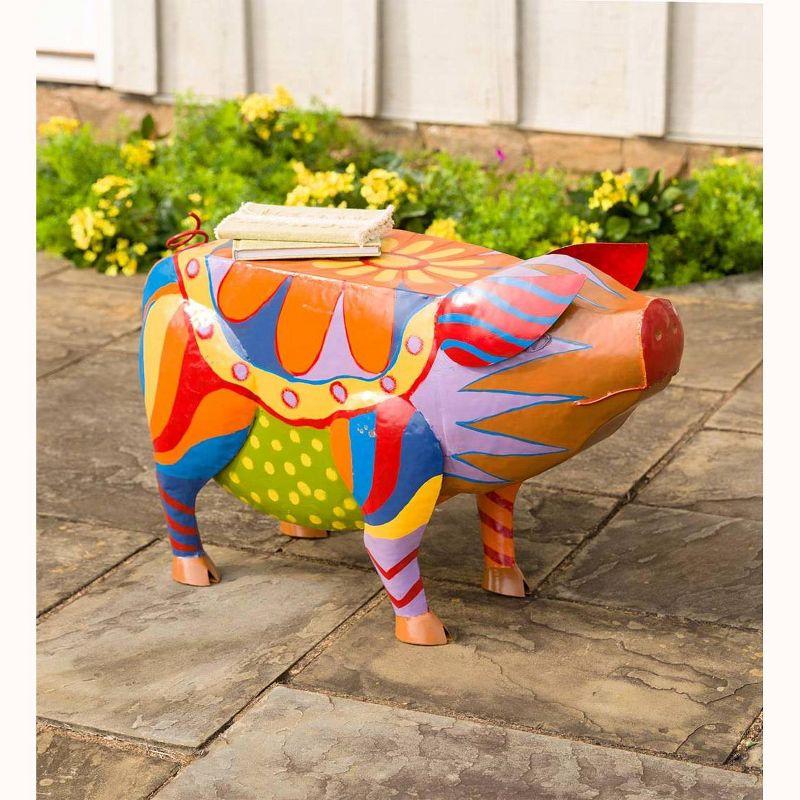 Colorful Folk Art Pig Side Table