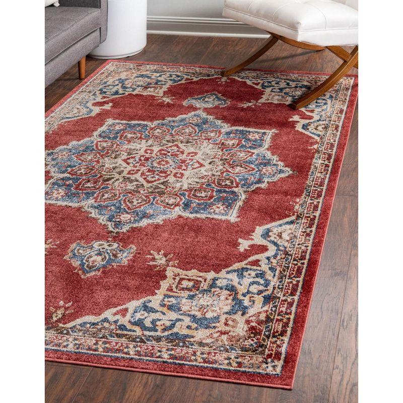 Burgundy and Beige 4' x 6' Abstract Synthetic Area Rug