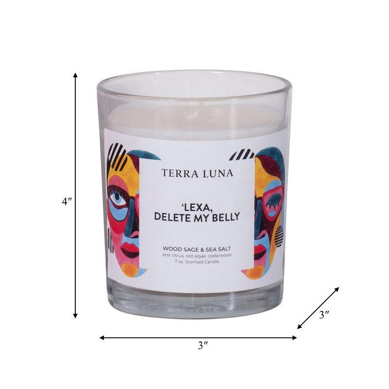 Sagebrook Home 4" Boxed Candle with Funny Quote ‘Lexa, Delete My Belly - 7oz Sage and Sea Salt Scented Candle