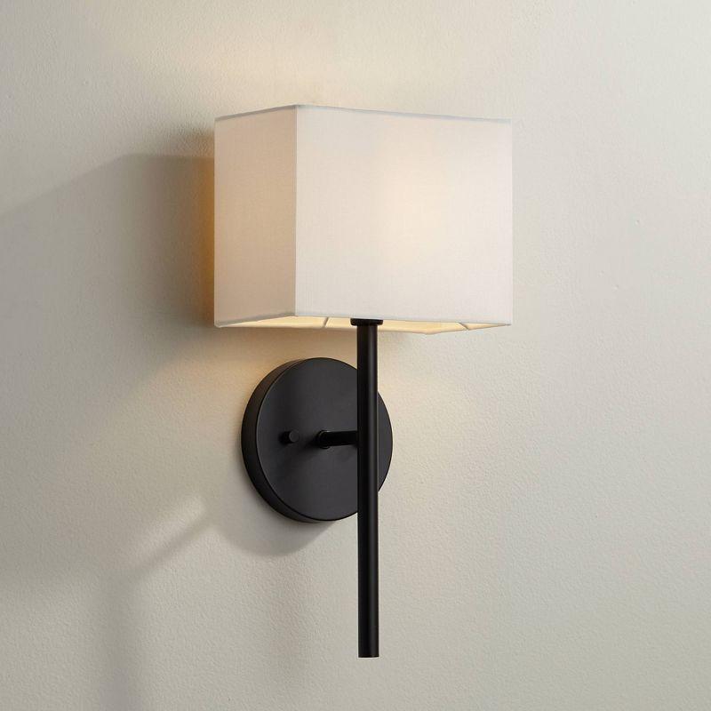 Possini Euro Design Favreau Modern Wall Light Sconce Black Hardwire 8" Fixture Rectangular Linen Fabric for Bedroom Bathroom Vanity Reading Hallway