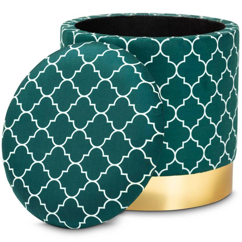 Serra Quatrefoil Velvet Upholstered Metal Storage Ottoman - Baxton Studio