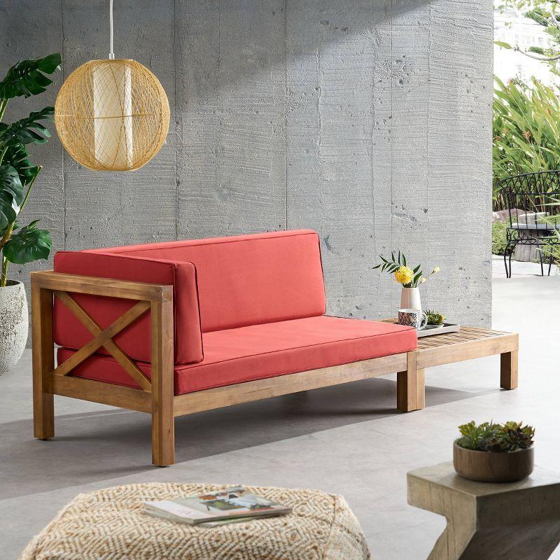 Teak and Red Acacia Wood Loveseat and Coffee Table Set