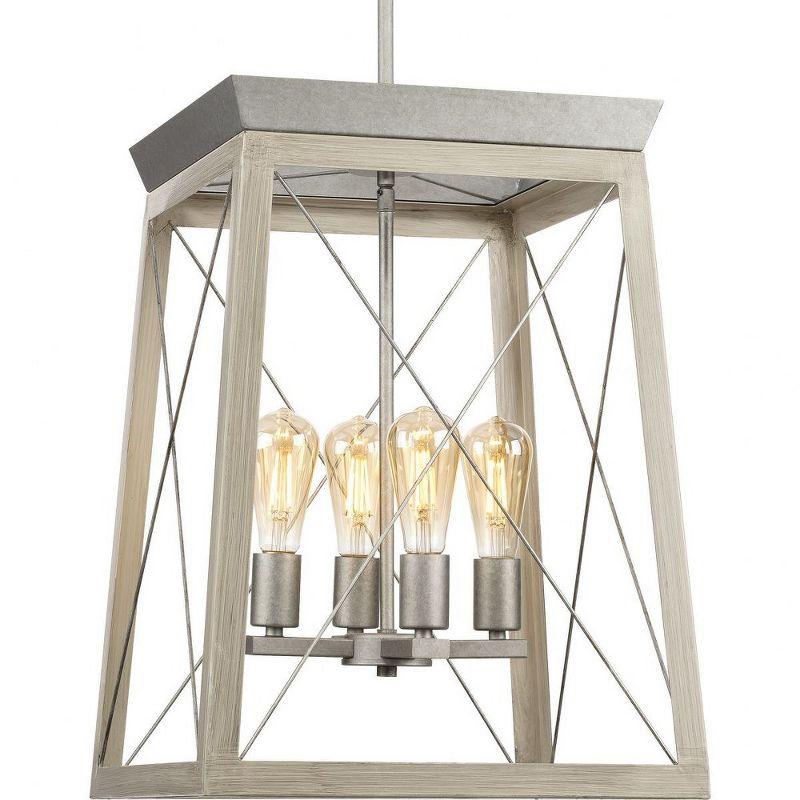 Progress Lighting Briarwood 4-Light Foyer Pendant, Galvanized Steel, Vintage-Style Bulbs, Wood Enclosure