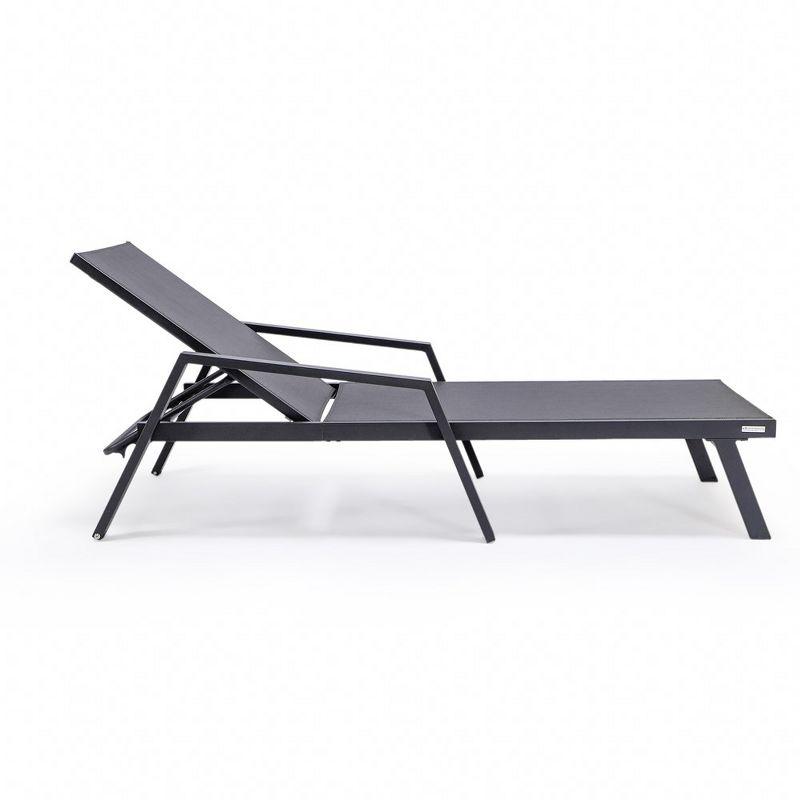 LeisureMod Marlin Patio Sling Chaise Lounge Chair With Arms in Black Aluminum