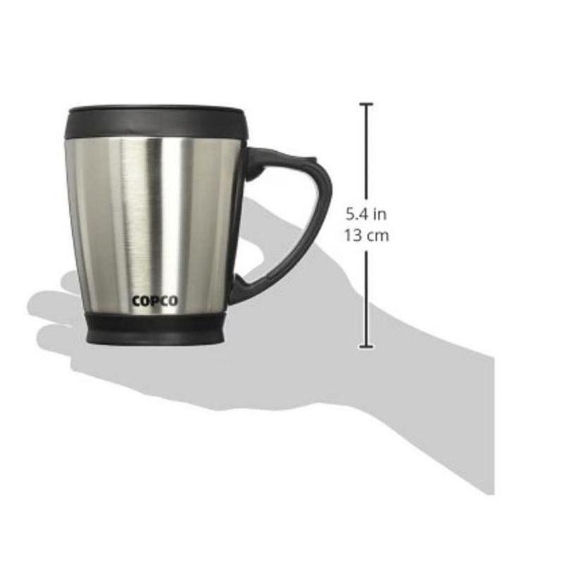 Copco Desktop 16 Ounce Stainless Steel Coffee Mug With Easy Grip Handle - Silver w/ Black Lid & Base 2510-7313