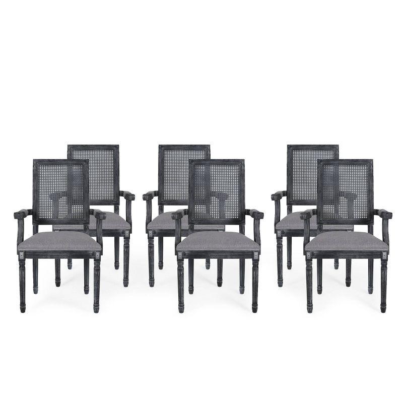 Set of 6 Maria French Country Wood & Cane Chairs: Queen Anne Style, Rubberwood Frame - Christopher Knight Home