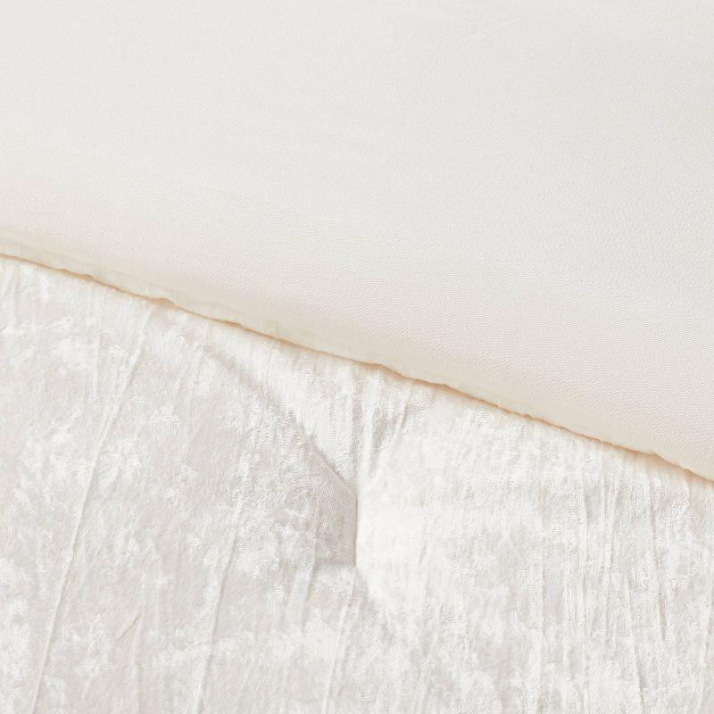 3pc Full/Queen Luxe Distressed Crinkle Velvet Comforter and Sham Set Ivory - Threshold™: OEKO-TEX Certified