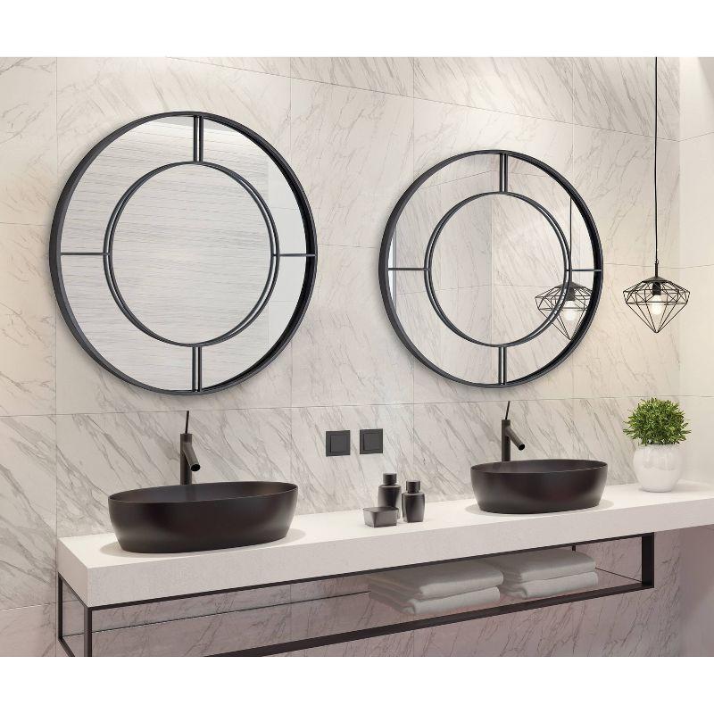 30" Kaveena Round Wall Mirror Black - Kate & Laurel All Things Decor: Modern Metal Frame, No Assembly Required