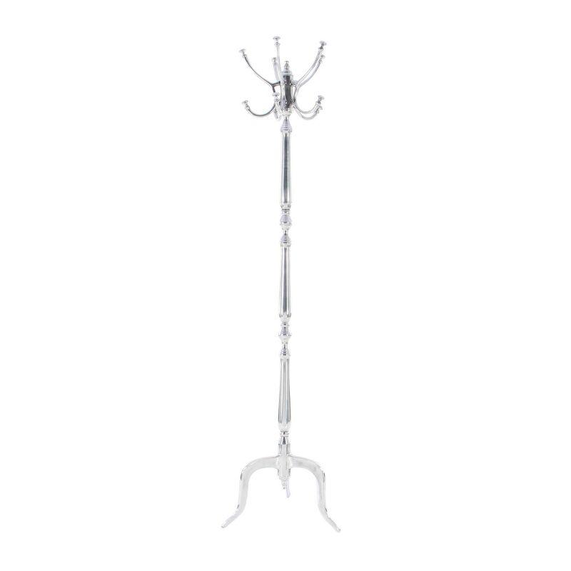 Silver Aluminum Freestanding Coat Rack with Hooks