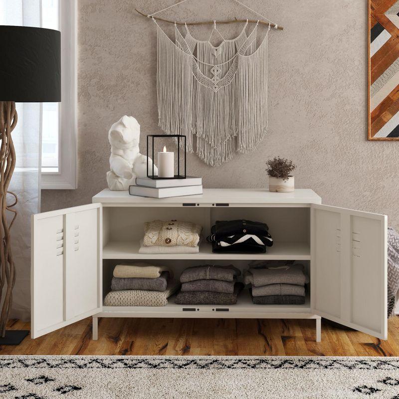 RealRooms Shadwick 2 Door Wide Metal Locker Accent Storage Cabinet, Soft White