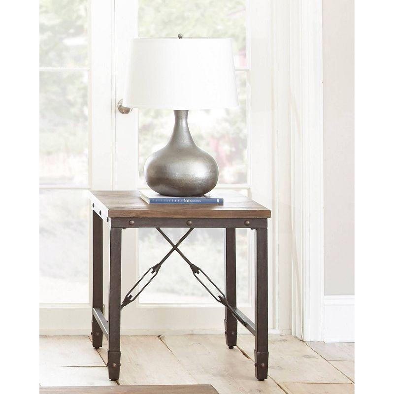 Jersey End Table Antique Oak - Steve Silver Co.: Industrial Style, 24-Inch Height, Pine Veneer, Iron Stretchers