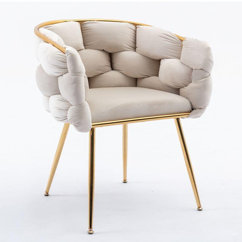 1 PC Modern Velvet Upholstered Accent Chair with Curved Tufted Backrest, Beige-ModernLuxe
