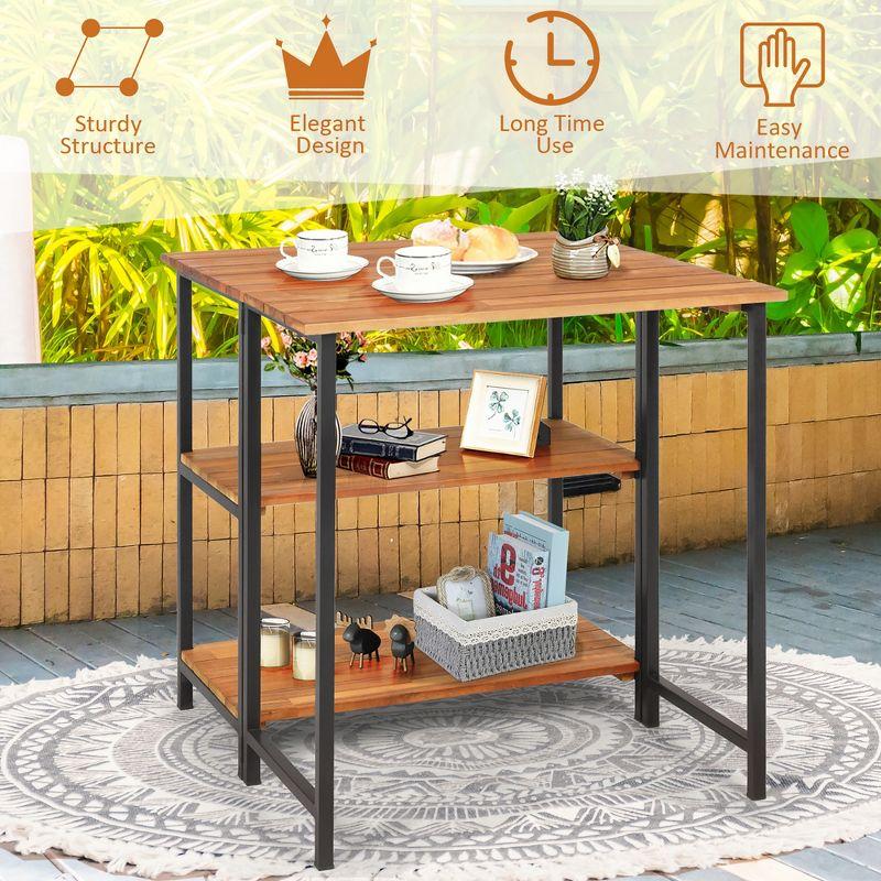 Costway Patio Acacia Wood Folding Dining Table Storage Shelves Garden Deck