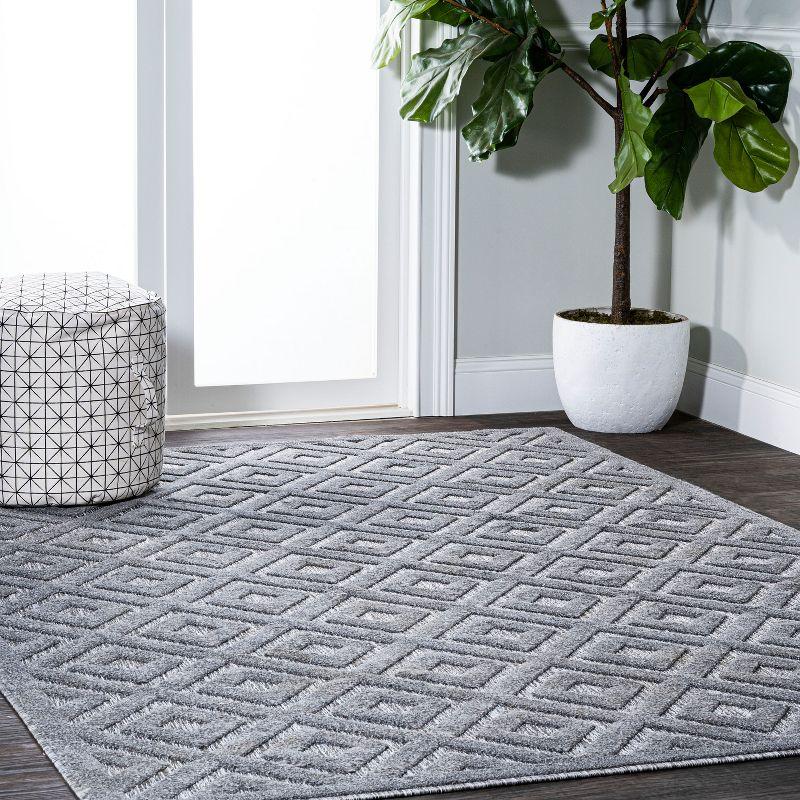 3'x5' Portmany Neutral Diamond Trellis Indoor/Outdoor Area Rug, Dark Gray - JONATHAN Y