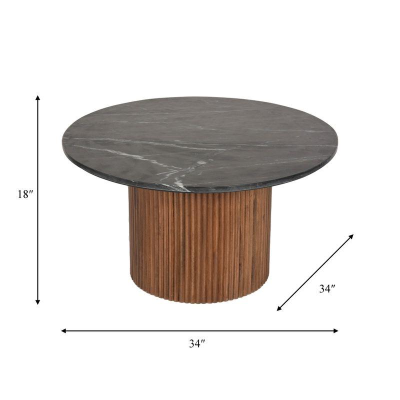 Sagebrook Home 18" Mango Wood and Marble Round Reeded Coffee Table Brown/Black: Elegant Pedestal Base, No Assembly Required