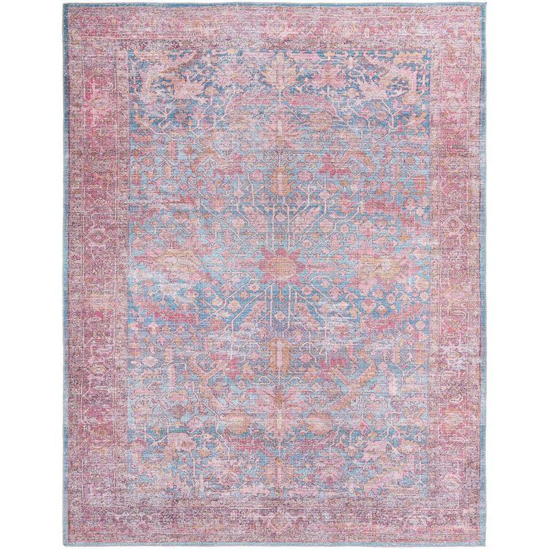 Mangata Blue and Pink Rectangular Washable Chenille Rug