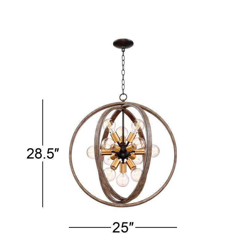 Possini Euro Design Stedman Wood Grain Orb Chandelier 25" Wide Modern 12-Light Fixture for Dining Room House Foyer Kitchen Island Entryway Bedroom