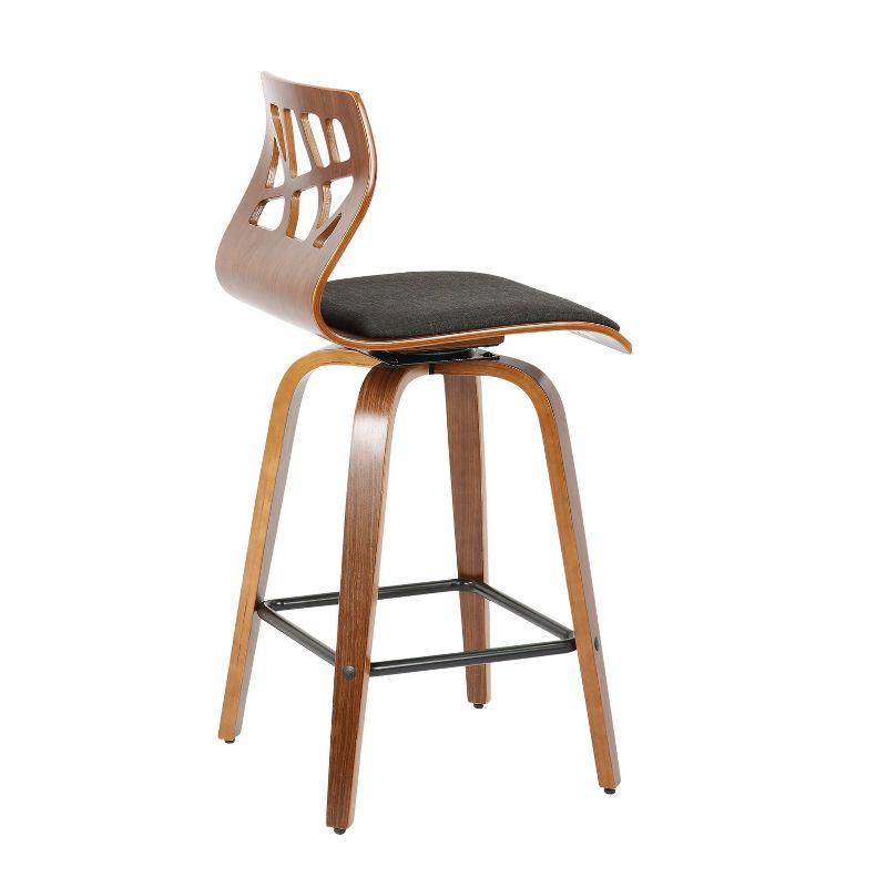 Set of 2 Folia Counter Height Barstools Walnut/Charcoal - LumiSource: Upholstered, Wood Frame, Fixed Height