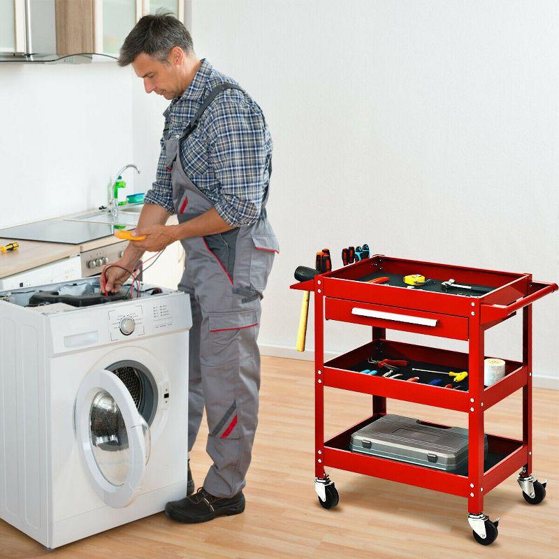 Three Tray Rolling Tool Cart Mechanic Cabinet Storage ToolBox Organizer w/Drawer