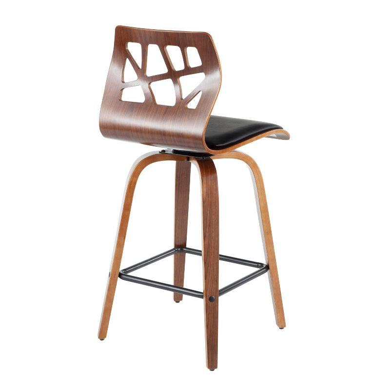 Folia 26" Walnut and Black Leather Counter Stools, Set of 2