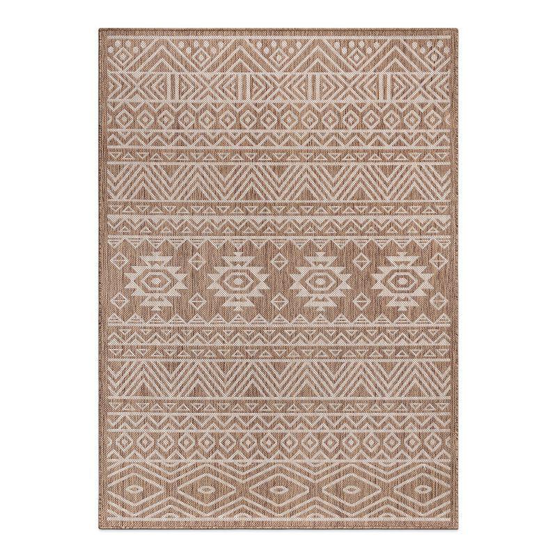 World Rug Gallery Distressed Geometric Bohemian Textured Flat Weave Indoor/Outdoor Area Rug - BROWN 5' X 7'