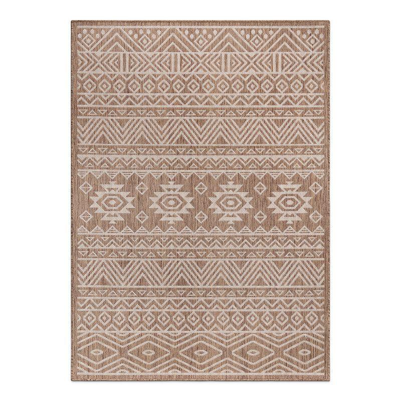 Bohemian Geometric Brown Synthetic 5' x 7' Indoor/Outdoor Rug