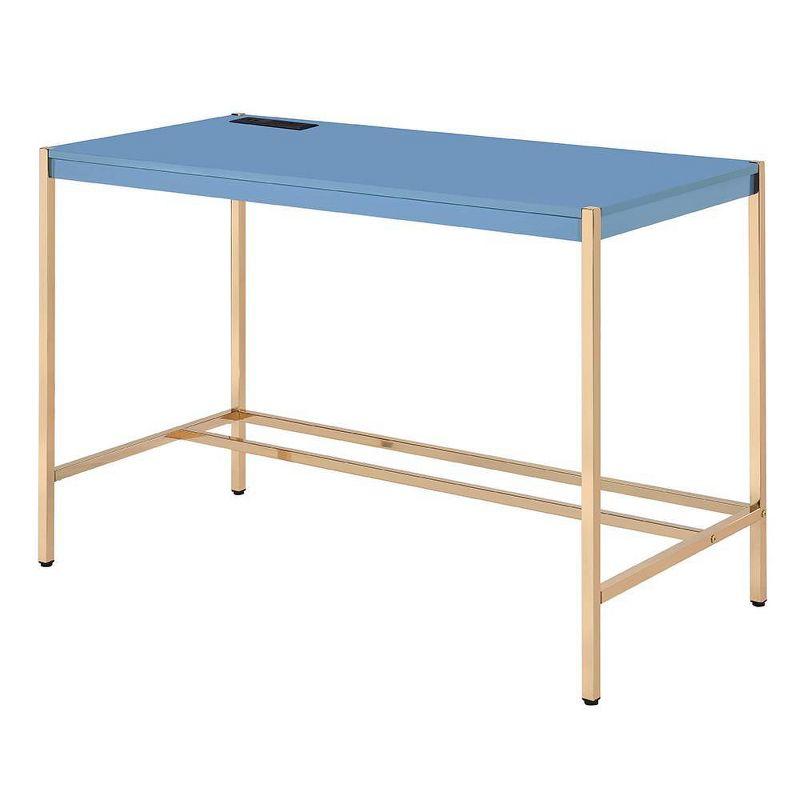 Navy Blue & Gold 45" Wood Writing Desk with USB & Drawer