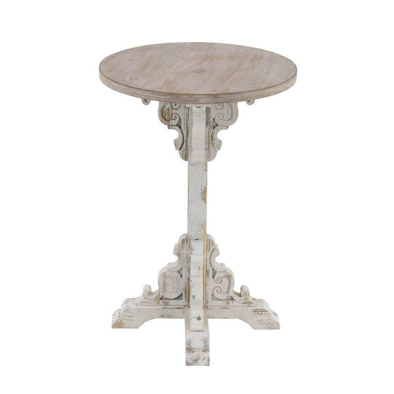 Farmhouse Chinese Fir Accent Table Gray - Olivia & May: Pedestal, Indoor Use, Round Shape