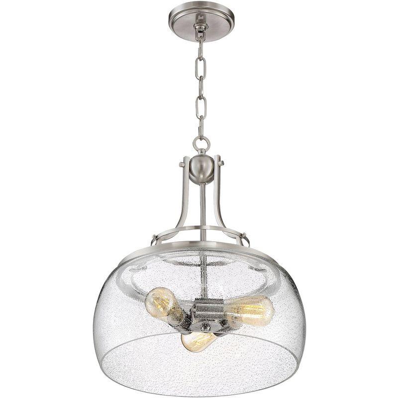 Franklin Iron Works Charleston Satin Nickel Pendant Chandelier 16" Wide Modern Seeded Clear Glass 3-Light LED Fixture for Dining Room Kitchen Island